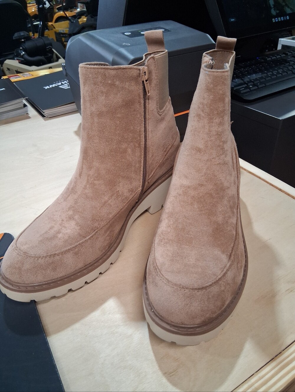 Pierre Dumas Suede Platform Chelsea Booties in Tan
